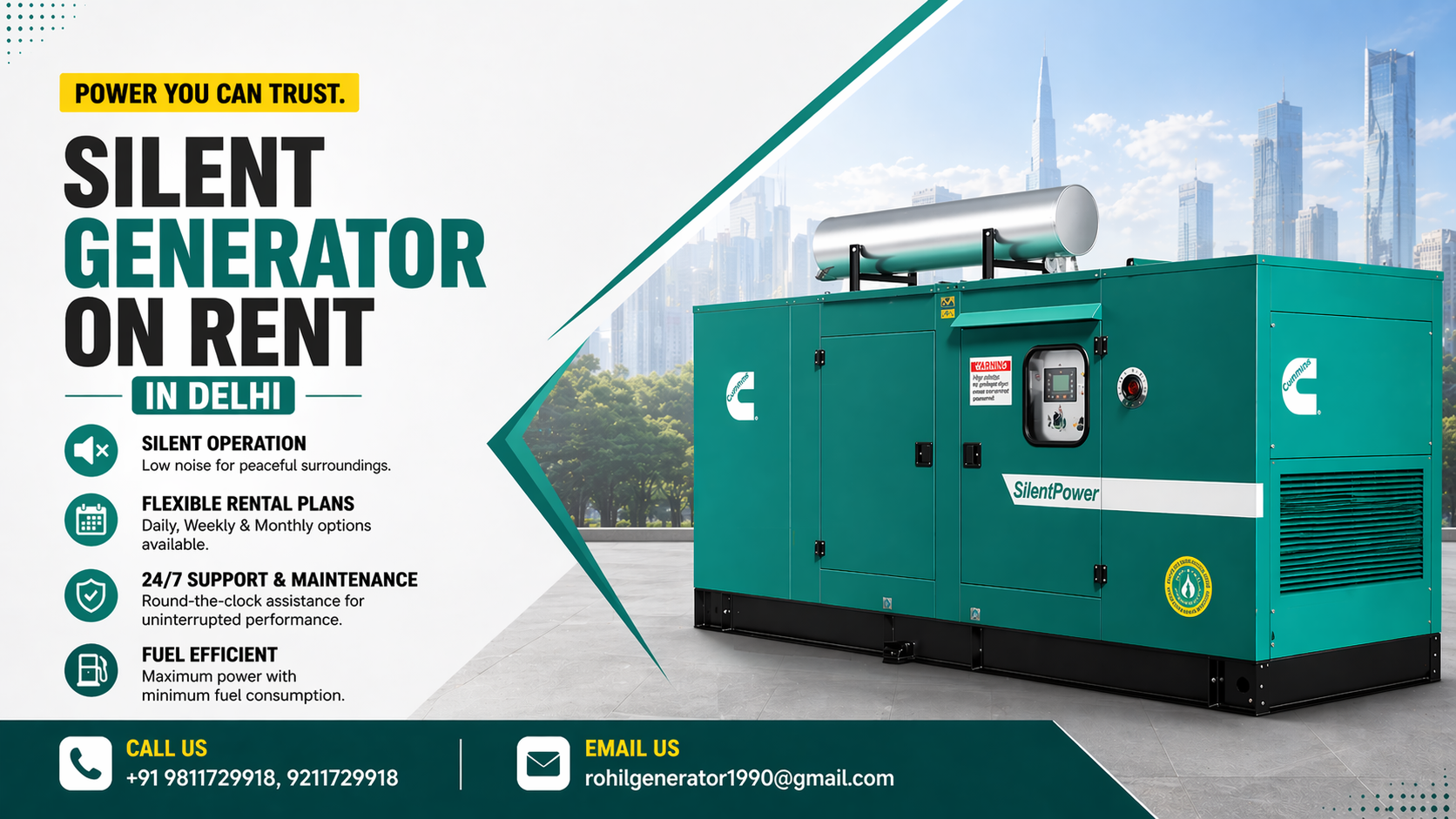 silent generator on rent IN Delhi
